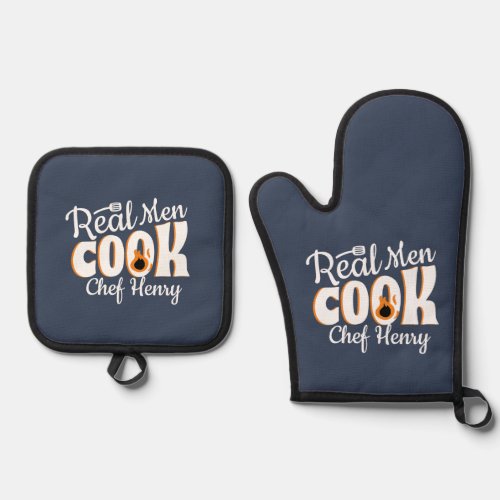 Real Men Cook Custom Chef Dad Fathers Day Oven Mitt  Pot Holder Set