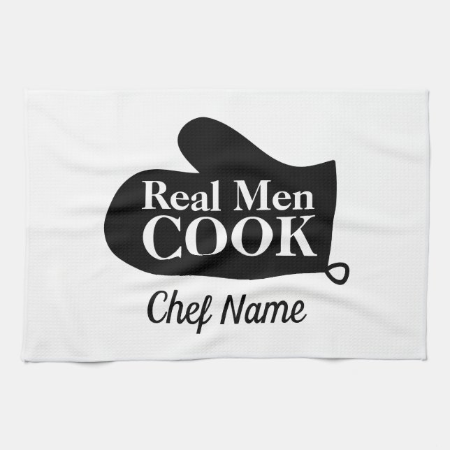 Real men cook fun oven mitt kitchen towel for men (Horizontal)