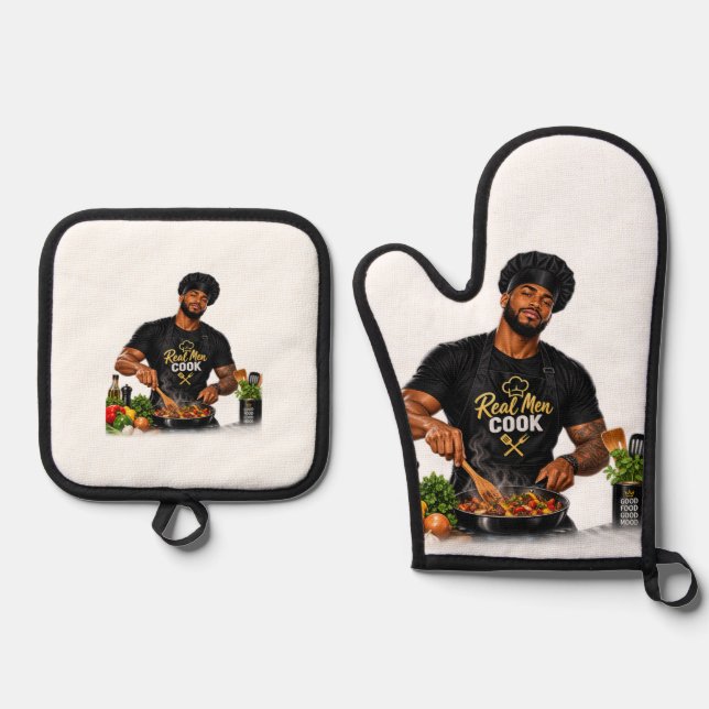 Real Men Cook Oven Mitt & Pot Holder Set (Front)