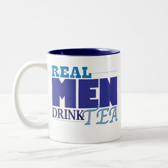 Real Men Drink Tea (blue) Two-Tone Coffee Mug (Left)