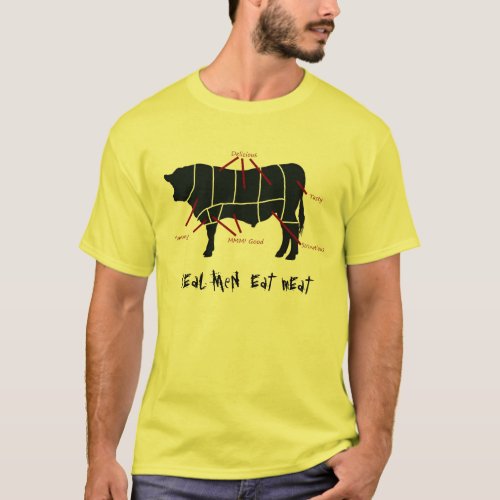 Real Men Eat Meat Funny  Beef Cuts Butcher Chart T_Shirt