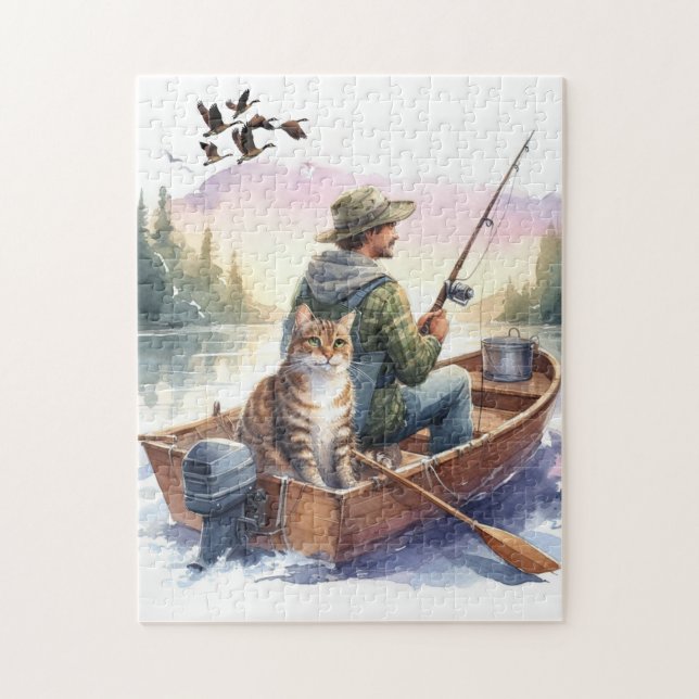 Real Men Fish with Cats Cute Cat Lover Puzzle (Vertical)