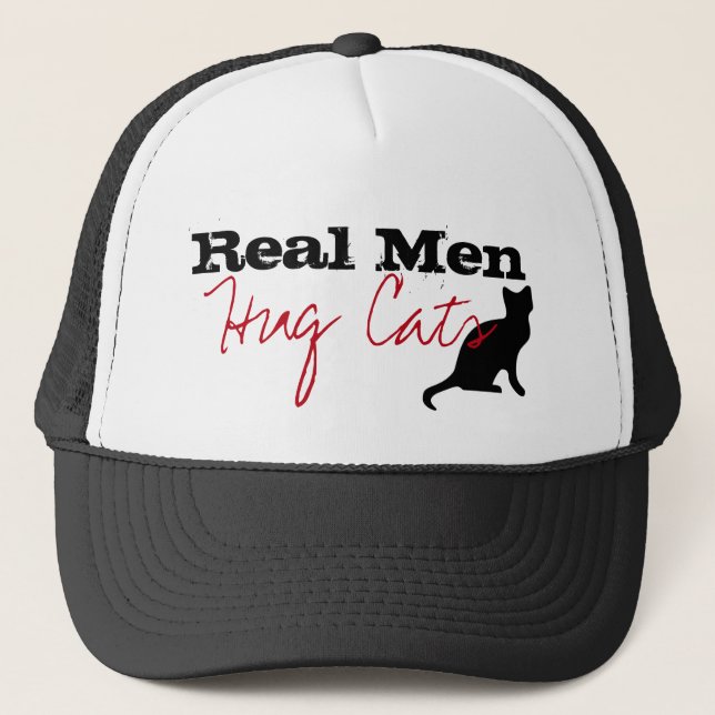 Real Men Hug Cats Kitty Love Funny Animal Lover Trucker Hat (Front)