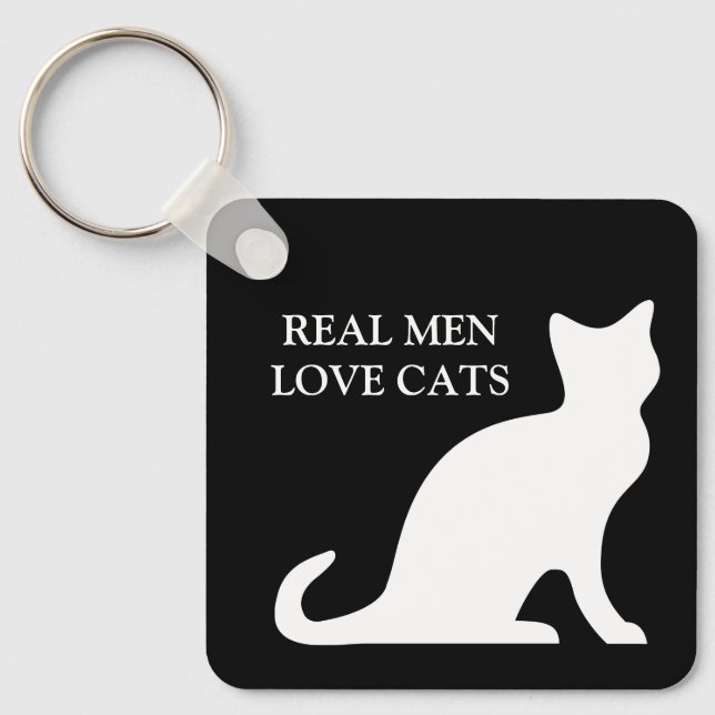 Real men love cats black and white reversible keychain (Front)