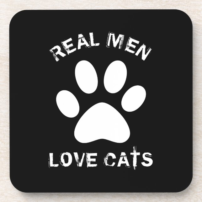Real Men Love Cats Custom Text Personalized Beverage Coaster (Front)