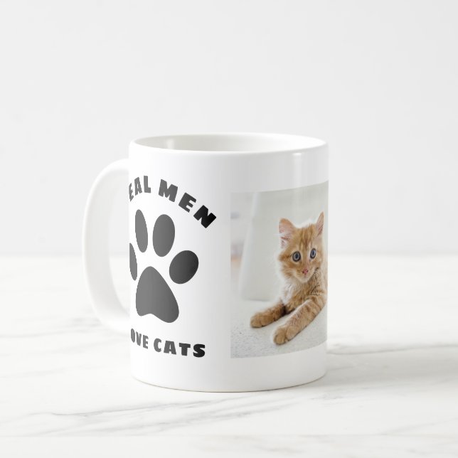 Real Men Love Cats Custom Text Personalized Photo Coffee Mug (Front Left)