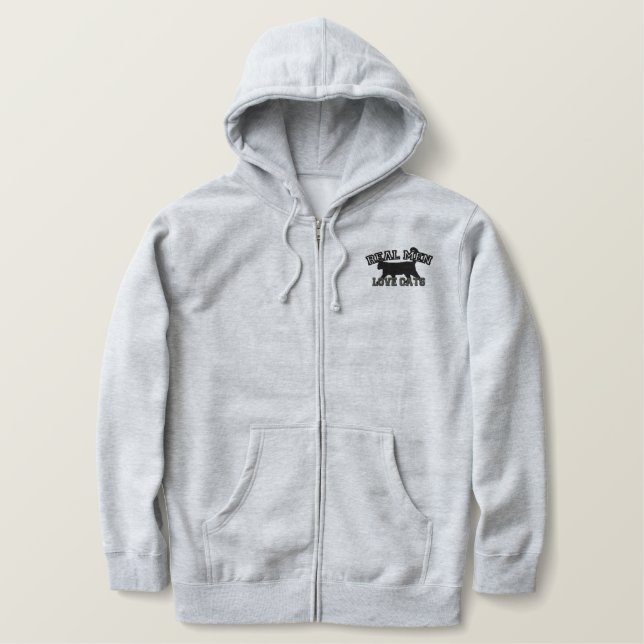 Real Men Love Cats Embroidered Hoodie (Design Front)