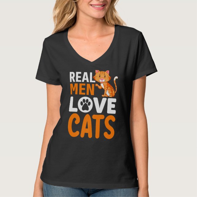 Real Men Love Cats  Funny Cat T-Shirt (Front)