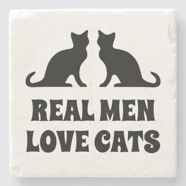 Real men love cats funny drink marble stone coaster (Front)