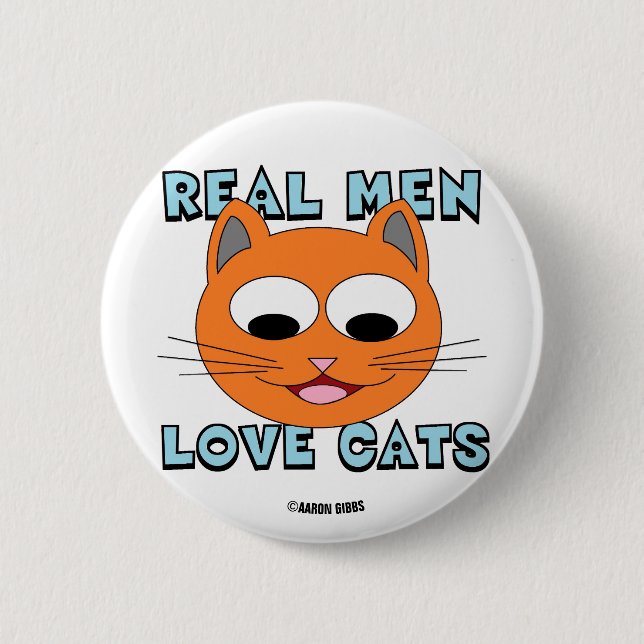 REAL MEN LOVE CATS Ginger Cat Face Button (Front)
