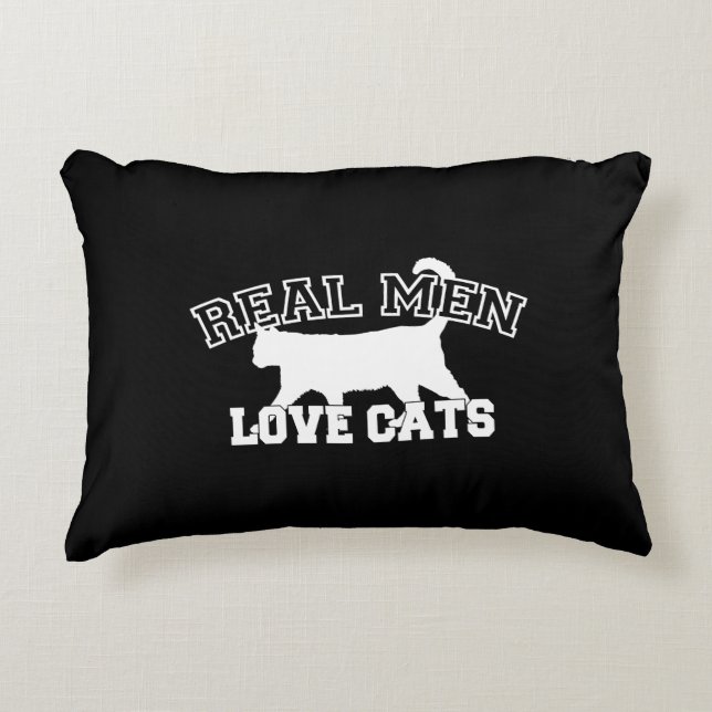 Real Men Love Cats Graphic Design on Black Decor Accent Pillow (Front)
