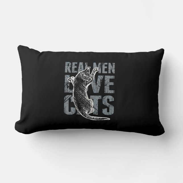 Real Men Love Cats in Distressed Style Lumbar Pillow (Front)