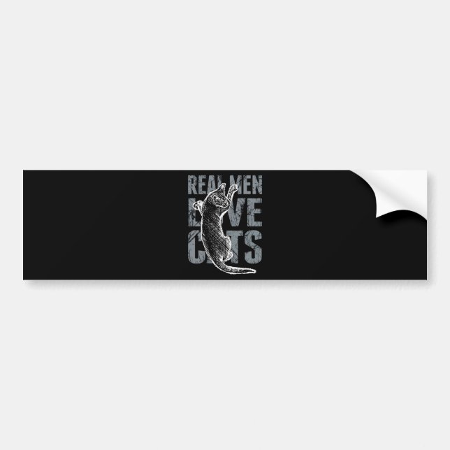 Real Men Love Cats in Grunge Style on Black Bumper Sticker (Front)