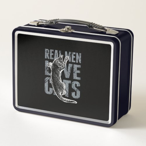 Real Men Love Cats in Grunge Style on Black Metal Lunch Box