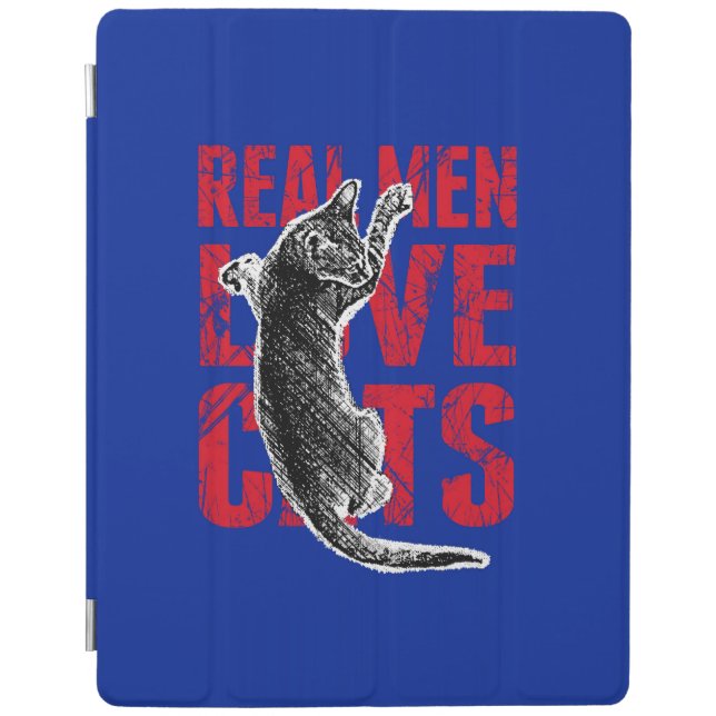 Real Men Love Cats on Blue iPad Smart Cover (Front)
