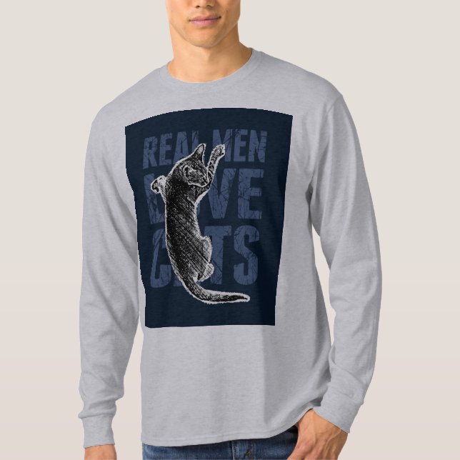 Real Men Love Cats on blue steel T-Shirt (Front)