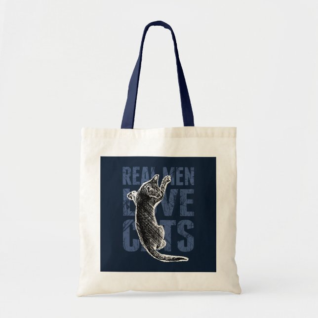 Real Men Love Cats on blue steel Tote Bag (Front)