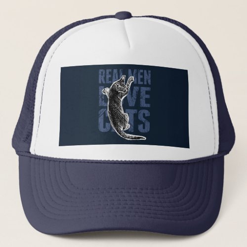 Real Men Love Cats on blue steel Trucker Hat