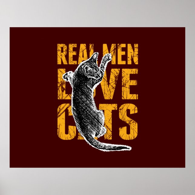 Real Men Love Cats on burgundy red Poster (Front)