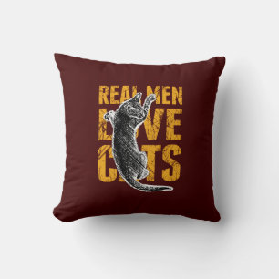 Real Men Love Cats on burgundy red Throw Pillow