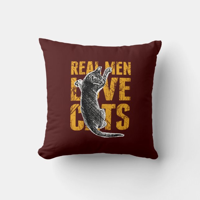 Real Men Love Cats on burgundy red Throw Pillow (Front)