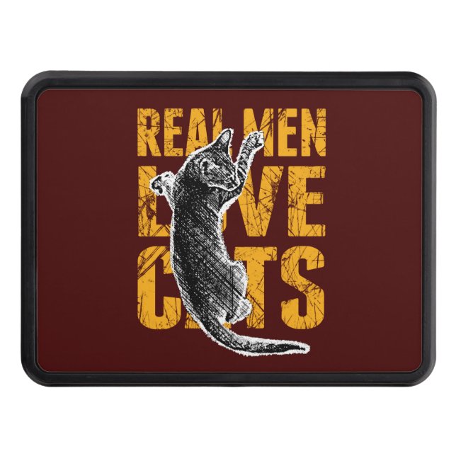 Real Men Love Cats on burgundy red Tow Hitch Cover (Front)