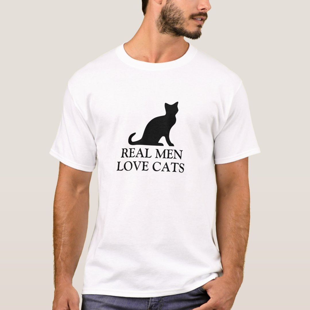 Real men love cats t shirt | Black and white | Zazzle