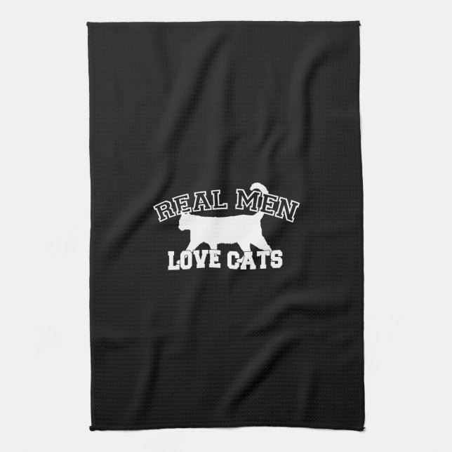 Real Men Love Cats White Silhouette Kitchen Towel (Vertical)