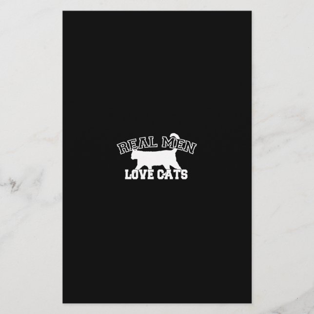 Real Men Love Cats White Silhouette Stationery (Front)