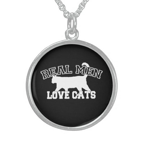 Real Men Love Cats White Silhouette Sterling Silver Necklace