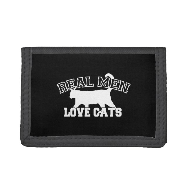 Real Men Love Cats White Silhouette Tri-fold Wallet (Front)