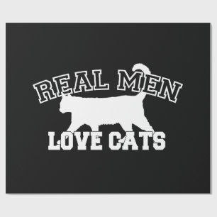 Real Men Love Cats White Silhouette Wrapping Paper