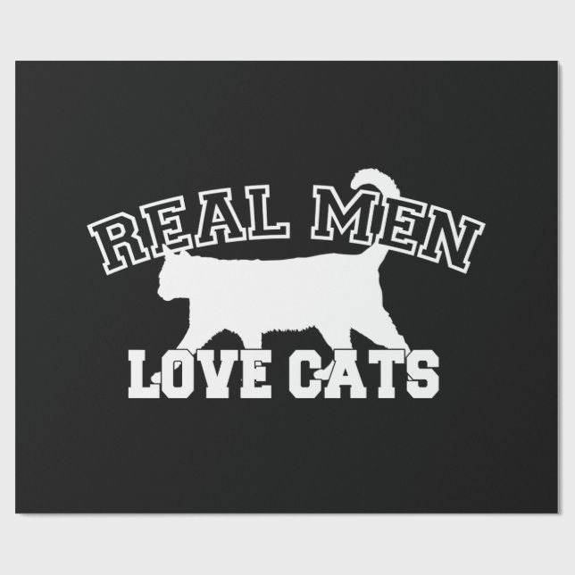 Real Men Love Cats White Silhouette Wrapping Paper (Flat)