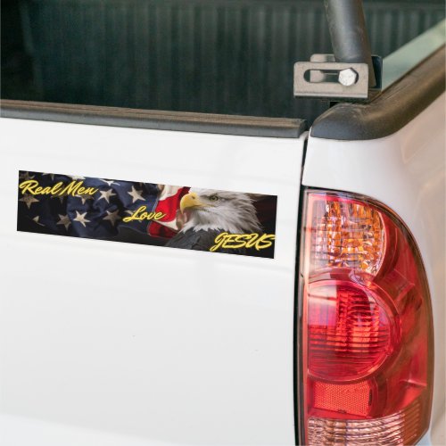 Real men love Jesus with American flag and eagle Bumper Sticker