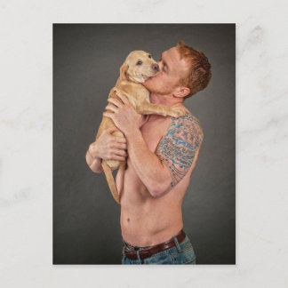 Real men love puppies postcard
