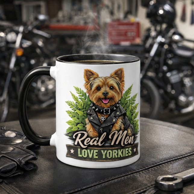Real Men Love Yorkies / Funny Biker Dog  Mug (Creator Uploaded)