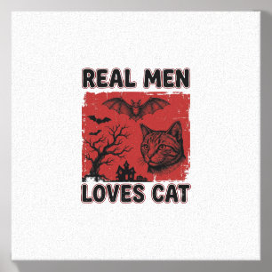Real Men Loves Cat Halloween Vintage Cat Shirt Des Canvas Photo Tile