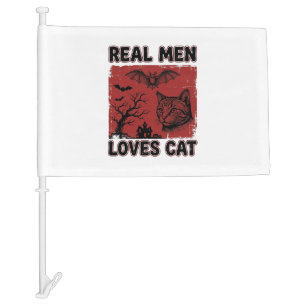 Real Men Loves Cat Halloween Vintage Cat Shirt Des Car Flag