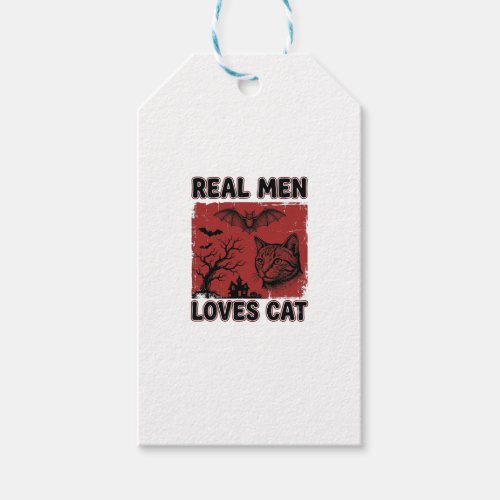 Real Men Loves Cat Halloween Vintage Cat Shirt Des Gift Tags