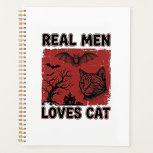 Real Men Loves Cat Halloween Vintage Cat Shirt Des Planner