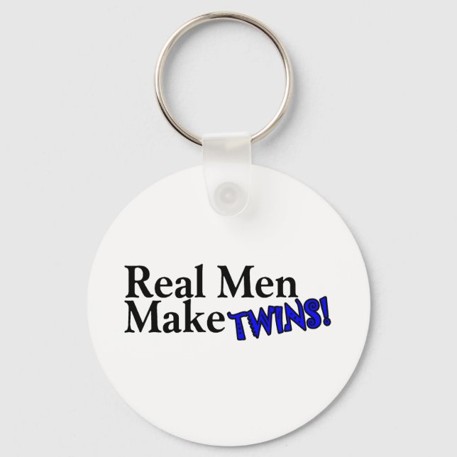 Real Men Make Twins Blue Keychain (Front)