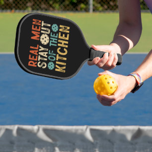 Real Men Out Kitchen Vintage Colorful Text Pickleball Paddle
