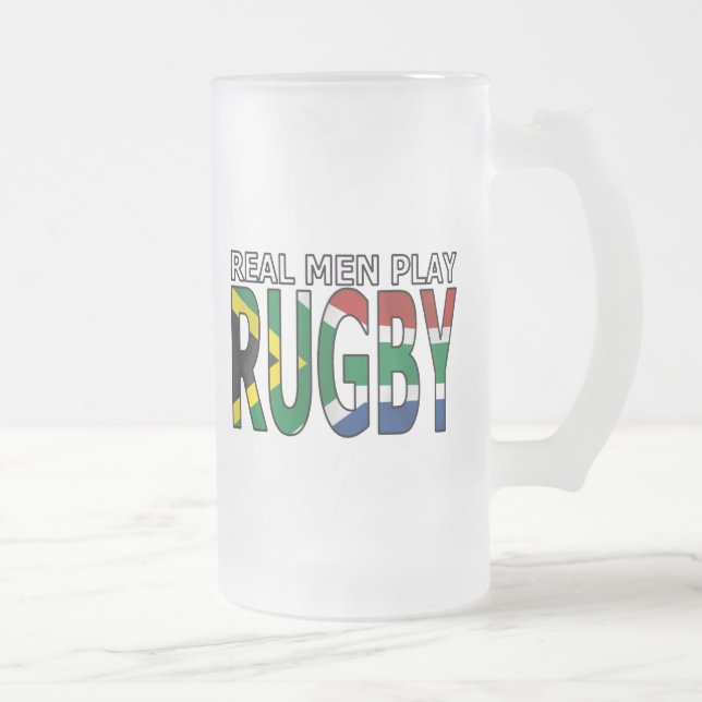 Real Men play Rugby South Africa Frosted Glass Beer Mug (Right)