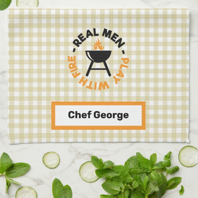 Real Men Play With Fire Barbecue Grill Kitchen Towel (Folded)