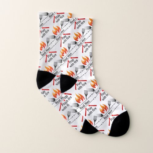 Real Men Play with Fire Fun BBQ  Magnet Socks