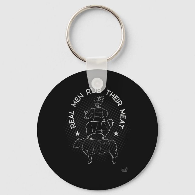 Real Men Rub Their Meat Bbq Smoker Master  Keychain (Front)