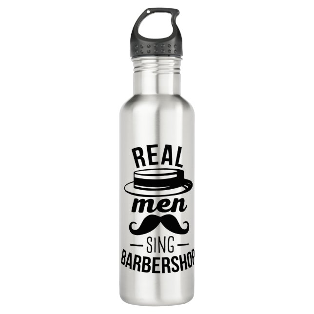 Real Men Sing Barbershop Stainless Steel Water Bottle (Front)