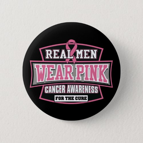 REAL Men Wear Pink For The Cure Breast Cancer Button