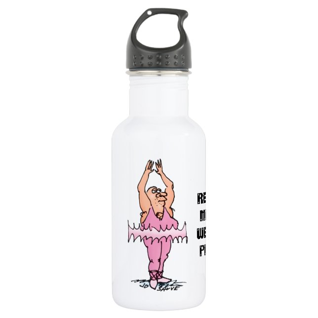 Real Men Wear Pink Funny Fat Guy Ballet Water Bottle (Front)