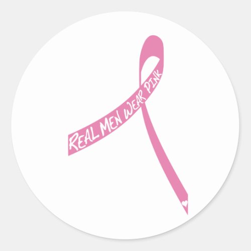 real men wear pink ribbon classic round sticker